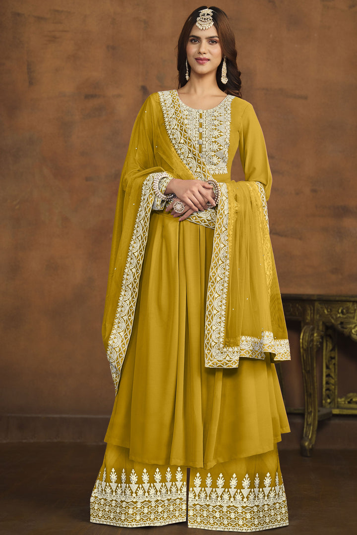 Georgette Fabric Yellow Color Festival Wear Winsome Palazzo Suit