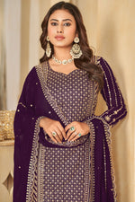 Load image into Gallery viewer, Georgette Fabric Purple Color Sangeet Function Elegant Palazzo Suit
