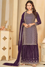 Load image into Gallery viewer, Georgette Fabric Purple Color Sangeet Function Elegant Palazzo Suit
