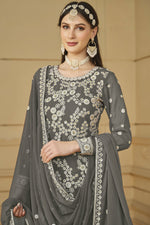 Load image into Gallery viewer, Grey Color Georgette Fabric Tempting Party Look Palazzo Suit
