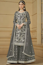 Load image into Gallery viewer, Grey Color Georgette Fabric Tempting Party Look Palazzo Suit
