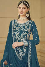 Load image into Gallery viewer, Georgette Fabric Teal Color Supreme Party Look Palazzo Suit
