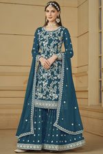 Load image into Gallery viewer, Georgette Fabric Teal Color Supreme Party Look Palazzo Suit
