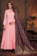 Load image into Gallery viewer, Dazzling Art Silk Fabric Pink Color Anarkali Suit With Contrast Dupatta
