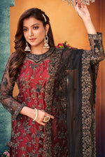 Load image into Gallery viewer, Maroon Color Festive Wear Embroidered Long Straight Cut Salwar Suit In Net Fabric