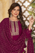 Load image into Gallery viewer, Georgette Fabric Burgundy Color Festival Wear Enthralling Salwar Suit With Embroidered Work
