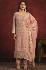 Load image into Gallery viewer, Pink Color Festive Wear Organza Fabric Embroidered Designer Long Salwar Kameez
