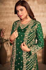 Load image into Gallery viewer, Dark Green Color Net Fabric Festive Wear Embroidered Designer Salwar Suit
