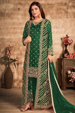 Load image into Gallery viewer, Dark Green Color Net Fabric Festive Wear Embroidered Designer Salwar Suit

