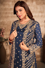 Load image into Gallery viewer, Net Fabric Function Wear Embroidered Navy Blue Color Designer Salwar Suit
