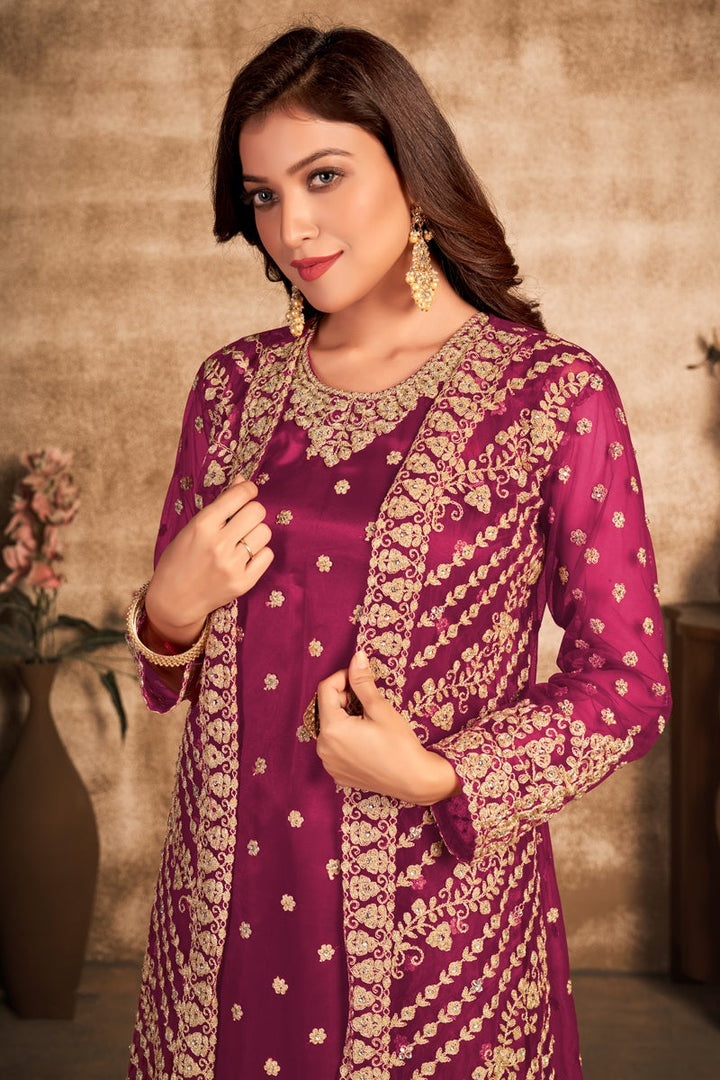 Embroidered Purple Color Function Wear Net Fabric Designer Salwar Suit