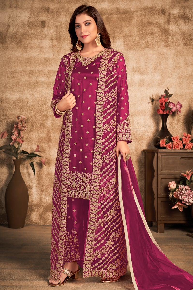 Embroidered Purple Color Function Wear Net Fabric Designer Salwar Suit