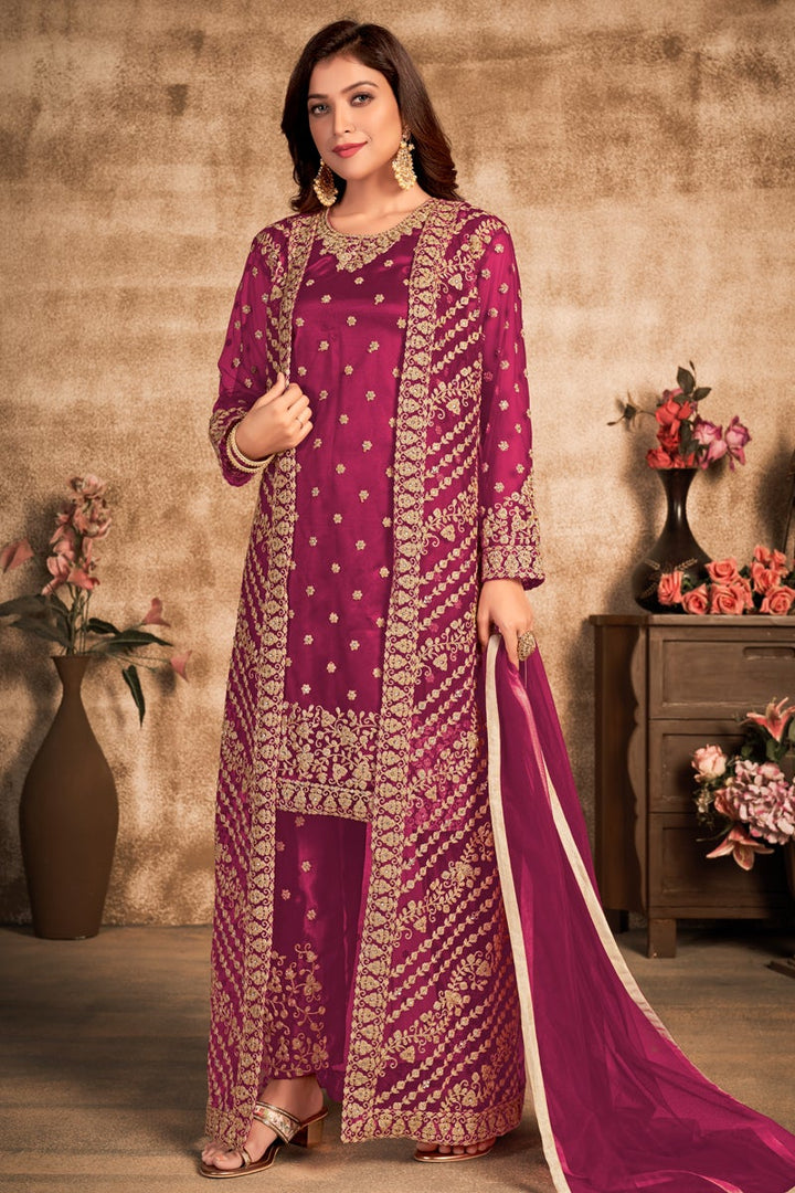 Embroidered Purple Color Function Wear Net Fabric Designer Salwar Suit