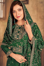Load image into Gallery viewer, Festive Wear Viscose Fabric Dark Green Embroidered Straight Cut Suit
