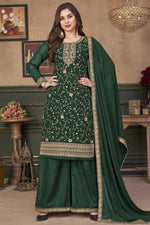 Load image into Gallery viewer, Elegant Embroidered Work Dark Green Color Georgette Fabric Festival Wear Palazzo Suit
