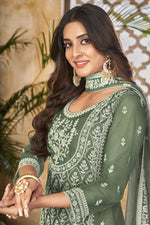 Load image into Gallery viewer, Net Fabric Green Color Festival Wear Fantastic Palazzo Suit
