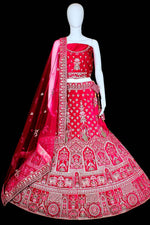 Load image into Gallery viewer, Wedding Wear Velvet Fabric Rani Color Ravishing Bridal Lehenga With Embroidered Work
