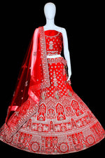 Load image into Gallery viewer, Captivating Wedding Wear Velvet Fabric Red Color Embroidered Bridal Lehenga
