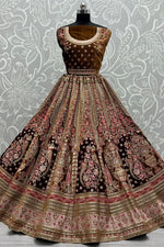 Load image into Gallery viewer, Bridal Look Brown Color Exquisite Velvet Lehenga
