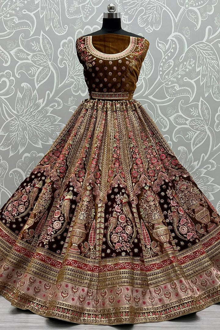 Bridal Look Brown Color Exquisite Velvet Lehenga