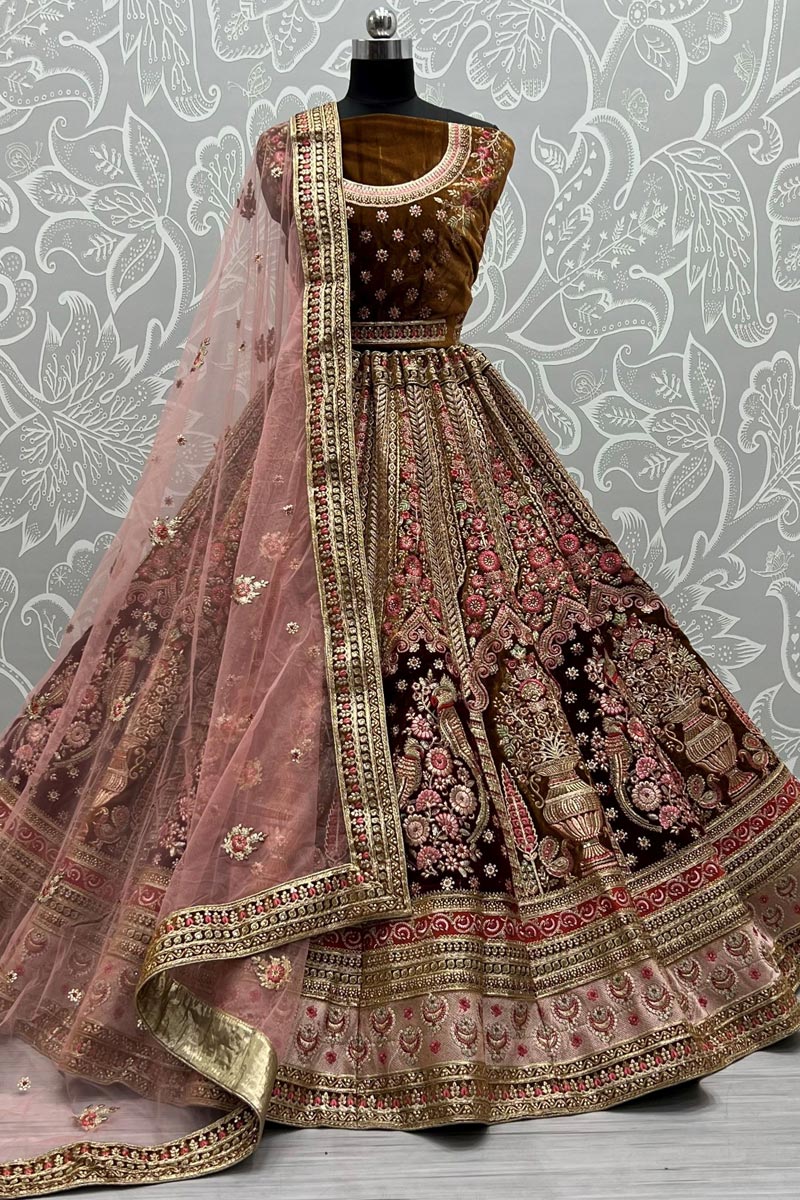 Bridal Look Brown Color Exquisite Velvet Lehenga