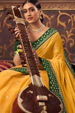 Load image into Gallery viewer, Yellow Color Chinon Fabric Function Wear Embroidered Tempting Saree
