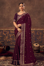 Load image into Gallery viewer, Purple Color Function Wear Embroidered Stunning Saree In Chinon Fabric
