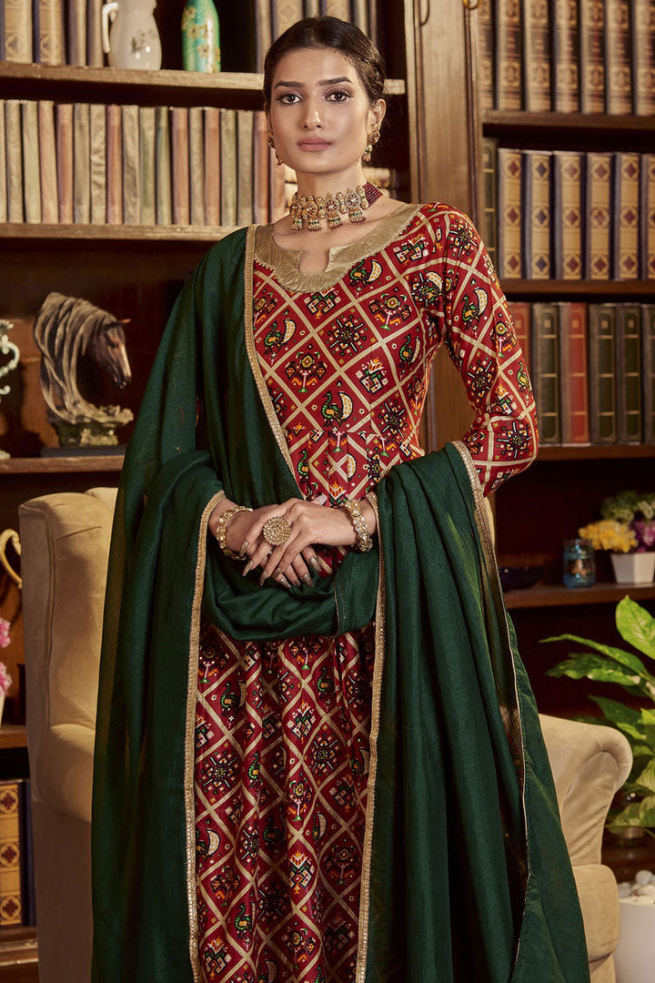 Maroon Color Pretty Printed Cotton Fabric Anarkali Suit