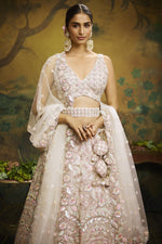 Load image into Gallery viewer, Awesome Embroidered Work On Net Fabric Cream Color Wedding Wear Lehenga Choli
