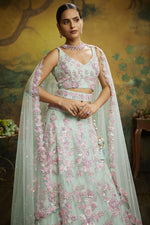 Load image into Gallery viewer, Excellent Net Fabric Sea Green Color Wedding Wear Lehenga Choli With Embroidered Work
