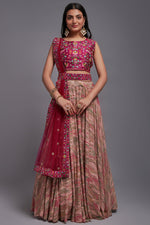 Load image into Gallery viewer, Pink Color Embroidered Work On Art Silk Fabric Beatific Wedding Wear Lehenga Choli
