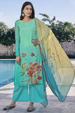 Load image into Gallery viewer, Sea Green Color Cotton Silk Fabric Simple Printed Daily Wear Palazzo Dress