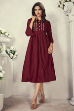Load image into Gallery viewer, Fancy Maroon Color Festive Wear Thread Embroidered Kurti In Rayon Fabric
