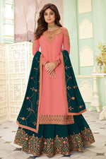 Load image into Gallery viewer, Shamita Shetty Featuring Designer Sharara Top Lehenga In Pink Color Georgette Fabric With Embroidery Work
