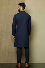 Load image into Gallery viewer, Navy Blue Color Cotton Fabric Festive Wear Designer Kurta Pyjama For Men
