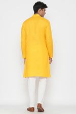 Load image into Gallery viewer, Yellow Color Cotton Fabric Festive Wear Trendy Kurta Pyjama For Men
