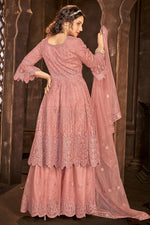 Load image into Gallery viewer, Net Fabric Function Wear Peach Color Embroidered Sharara Top Lehenga
