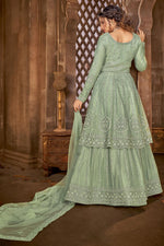 Load image into Gallery viewer, Embroidered Function Wear Sea Green Color Sharara Top Lehenga In Net Fabric
