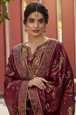 Load image into Gallery viewer, Satin Fabric Function Wear Printed Maroon Color Palazzo Suit

