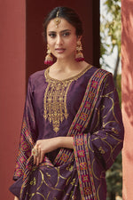 Load image into Gallery viewer, Purple Color Satin Fabric Function Wear Printed Fancy Palazzo Suit
