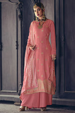 Load image into Gallery viewer, Jacquard Fabric Festive Wear Pink Color Embroidered Palazzo Suit
