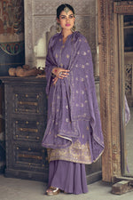 Load image into Gallery viewer, Embroidered Lavender Color Function Wear Jacquard Fabric Palazzo Suit

