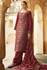 Load image into Gallery viewer, Jacquard Silk Fabric Function Wear Weaving Work Maroon Color Palazzo Suit
