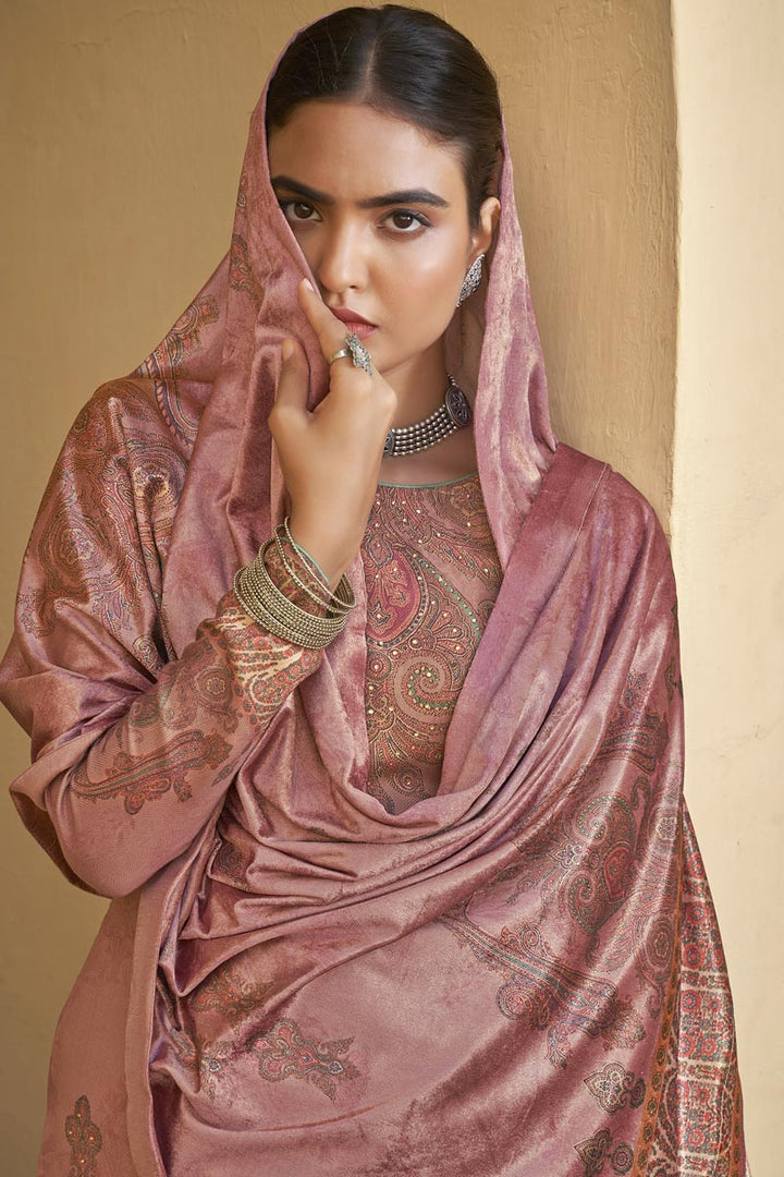 Pink Color Printed Daily Wear Pashmina Fabric Palazzo Suit