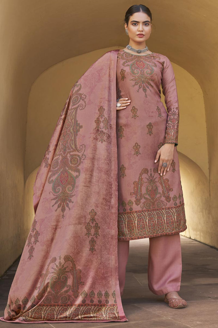 Pink Color Printed Daily Wear Pashmina Fabric Palazzo Suit