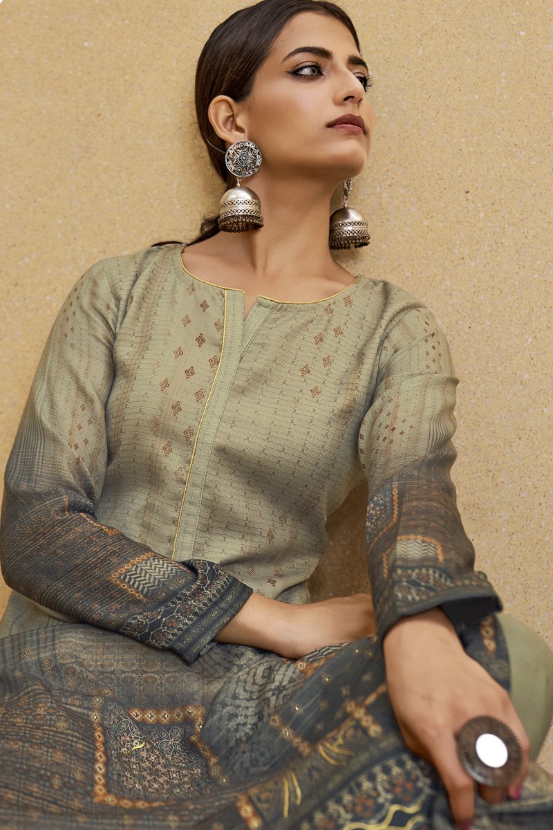 Digital Printed Cream Color Daily Wear Pashmina Fabric Palazzo Suit