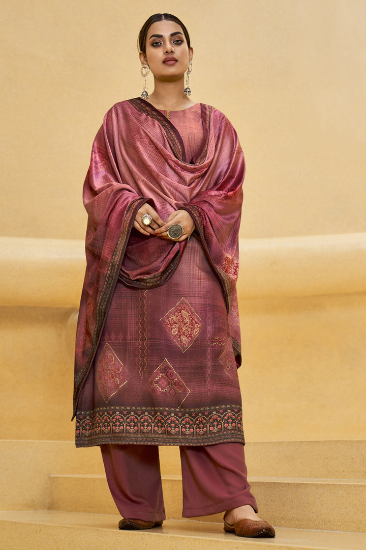 Casual Pink Color Digital Printed Pashmina Fabric Palazzo Suit