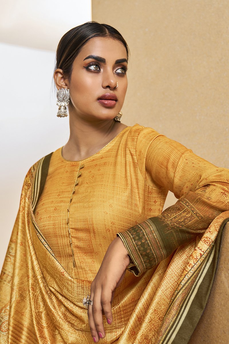 Yellow Color Digital Printed Daily Wear Pashmina Fabric Palazzo Suit