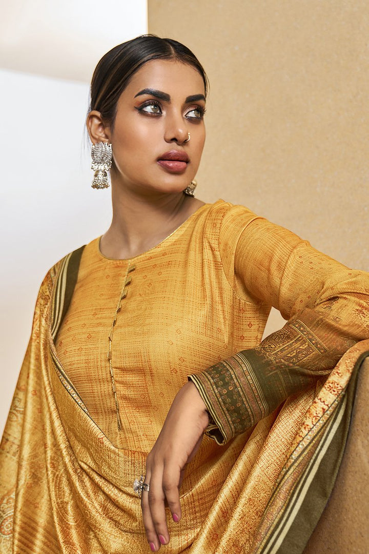 Yellow Color Digital Printed Daily Wear Pashmina Fabric Palazzo Suit