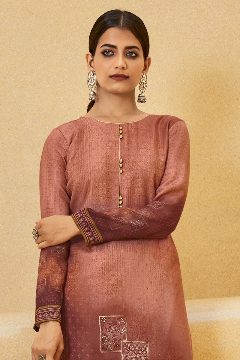 Pashmina Fabric Daily Wear Simple Digital Printed Peach Color Palazzo Suit